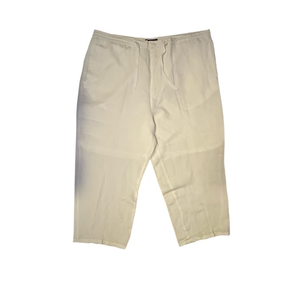 LINEA UOMO Men’s Linen Blend Drawstring Waist Casual Pants- White- size W46 L30